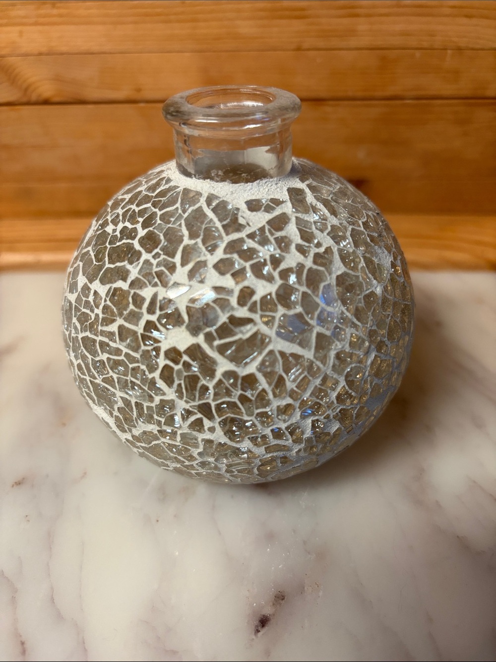 Glass Mosaic Globe Vase - White and Clear